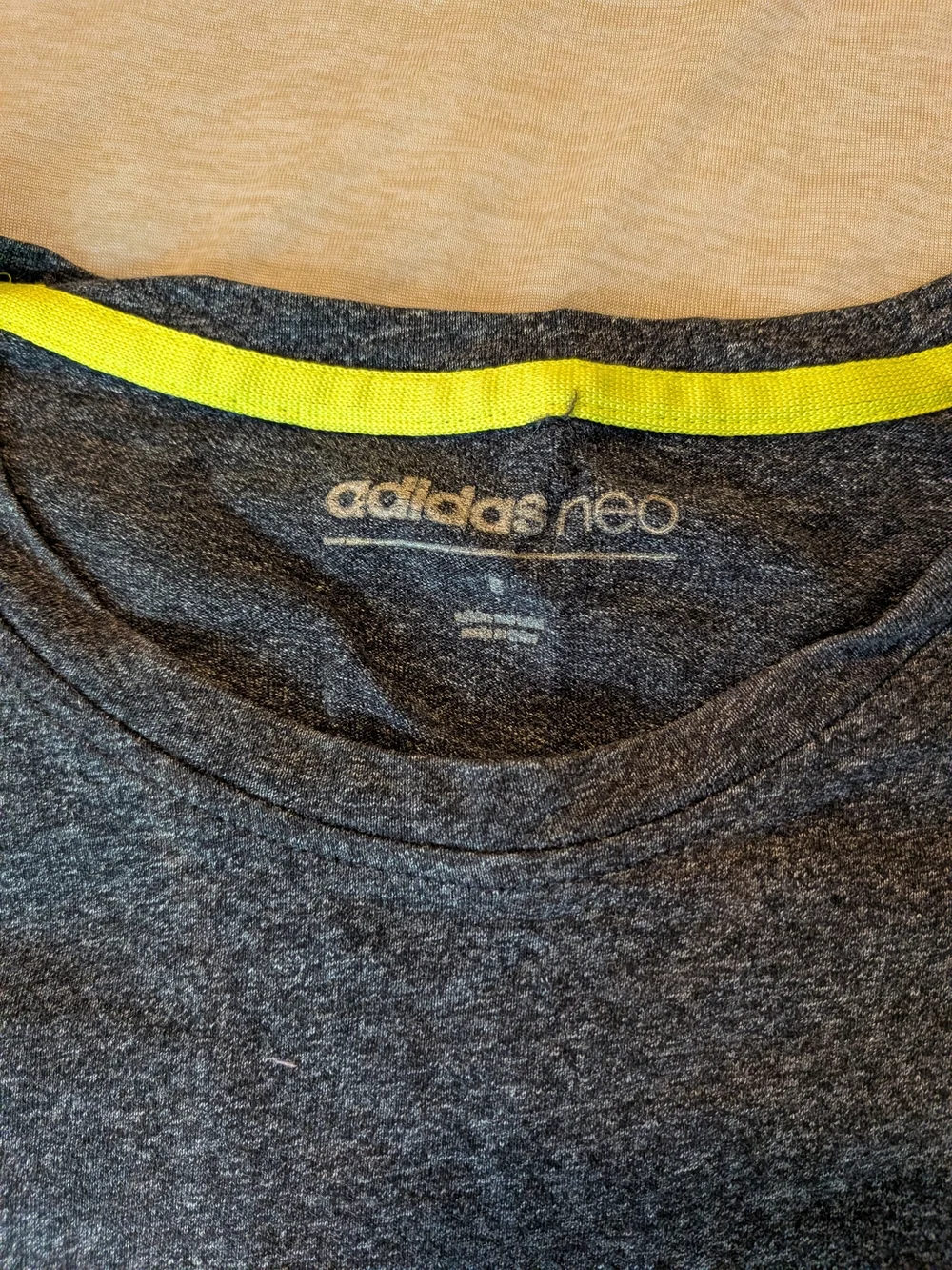 adidas Neo Heather Dark Gray Crewneck Tee with Yellow Trim - Picture 3 of 4